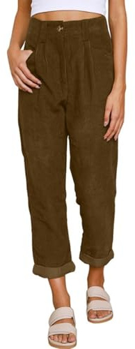 Yutdeng Pantaloni da Donna Eleganti Pantaloni Larghi a Gamba Dritta Pantalonis in Velluto a Coste in Tinta Unita Pantalonis Elastica Vita Alta Pantalone Casual con Tasche
