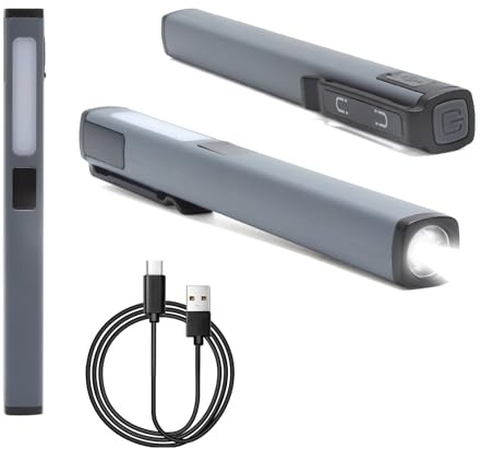 Lampe torche LED rechargeable USB C – lampe de poche 6 modes avec aimant & COB latéral, lampe de poche étanche, baladeuse LED mécanicien, forte lampe torche rechargeable pour Camping, Voiture, Garage,