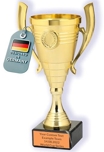 Larius Coppa (22 cm, 415 g), elegante trofeo universale con base in marmo, personalizzabile, ideale per sport, scuola, concorsi e premi, B3 (con testo desiderato, oro)