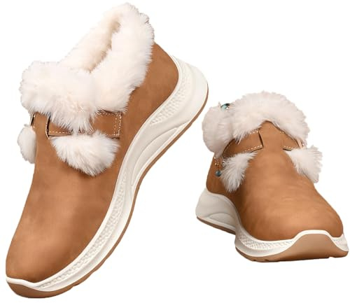 Zapatos ortopédicos de invierno para mujer, cálidos, con forro polar, acogedores, de felpa, para interiores y exteriores, antideslizantes, cómodos zapatos para caminar, Brown, 37 EU