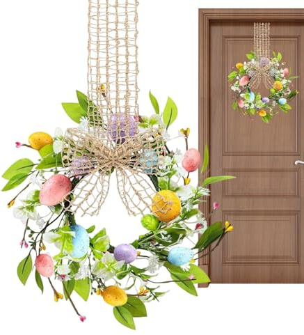 Corona di porta per Pasqua - Ghirlanda floreale artificiale sospesa, ornamento per finestra con design a, per casa, feste, feste, ingresso negozi finestra