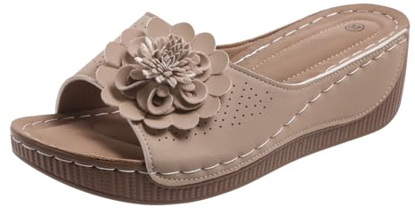 Pantoletter dam, platå, sommar, sandaletter, dam, eleganta strandskor med kilklack, sandaletter för strand, semester, fritidssandaler med blommor, tofflor, bekväma sommarsandaler, fritid, tofflor