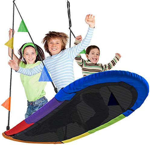 Sorbus 66 Saucer Swing for Kids - 700lbs Big Oval Platform - Tree Glider Therapy for Kids - Adjustable Ropes & Durable Seat - Trampoline Net for Indoor/Outdoor, Accessory Included