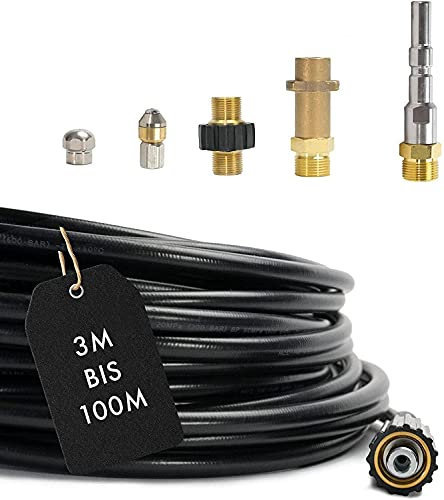 Rohrreinigungsschlauch - Set PROFESSIONAL (6-Teilig) für Kärcher Kränzle NILFISK ALTO WAP Professional HD HDS Anschluss 1/8 AG : M22 x 1,5 IG & Bajonett-Adapter & Adapter KEW & 2x Düsen (3 Meter)