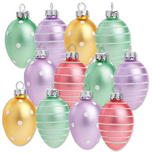 Lillian Vernon Pastel Frost Blown Glass Easter Ornaments - Handcrafted Hanging Tree Decorations, Easter Egg Holiday & Party Decor, 2 in, Assorted, 12-Piece Set