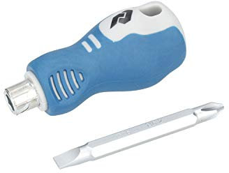 Ferrestock FSKDES013 destornillador corto de cromo vanadio con doble punta, Philips (PH2) y Plano (SL6), HRC 56-60, mango ergonómico, 2 en 1
