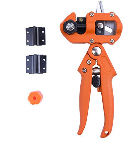 Kit d'Outils de Jardinage Outillage - Ciseaux de Greffage - Ciseaux à Cliquet - Outil de Jardinage Professionnel à Une Main pour Fleurs Arbres Fruitiers Branches Orange