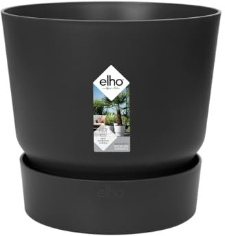 Elho Greenville Rond 20 - Pot De Fleurs avec Un Réservoir d'eau Intégré - Interieur & Extérieur - Plastique 100% Recycle - Ø 19.5 x H 18.4 cm - Noir/Living Noir