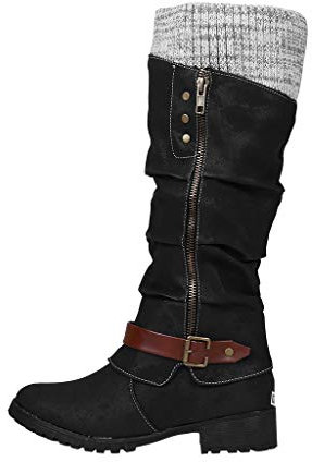 Langschaftstiefel Damen, Overknee Hohe Stiefel, Dasongff Frauen Mode Square Heels Westernstiefel Künstliche Stiefel Langer Knöchel Slip On Schuhe Winterschuhe Bequeme Party Reißverschluss Boots
