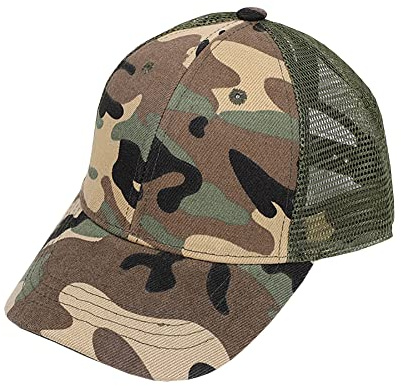 Camouflage Baseball Cap Adjustable Mesh Peak Hat Children Summer Sun Breathable Outdoor Sports for Boys Girls Green
