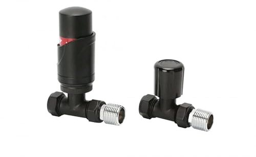 Wärmer System Vanne thermostatique droite noire avec vanne de verrouillage pour radiateur 15 x 1/2