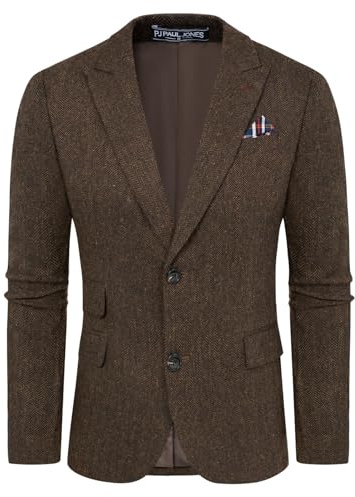 PJ PAUL JONES Giacca da uomo vintage British Blazer con 2 bottoni Business giacca da completo tweed giacca, marrone scuro., XL