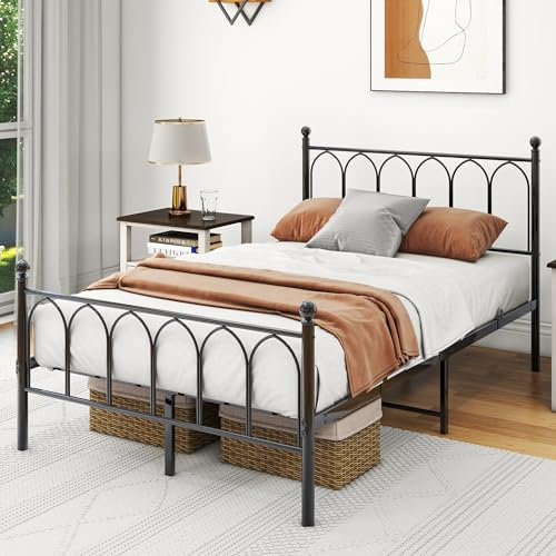 VERFARM Metallbett 120x200 cm Bettgestelle mit Lattenrost, Doppelbett/Einzelbett, Bettrahmen mit Kopfteil und Fußteil, Gästebett Jugendbett für Schlafzimmer Gästezimmer, Schwarz