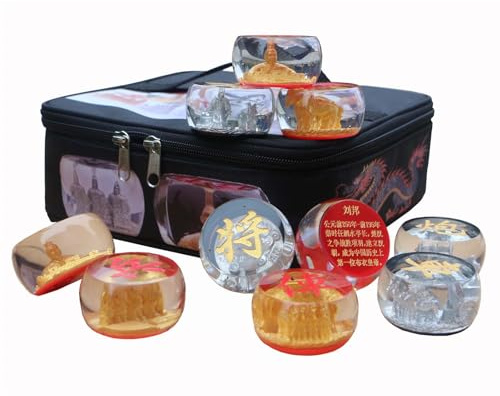 aqfkl Chinese Chess ，Xiang qi,Large Crystal Chess Set,Chinese Games for Adults,Chess Pieces 2.17 inches ，Chess Board Folding,Chinese Chess Set Gifts