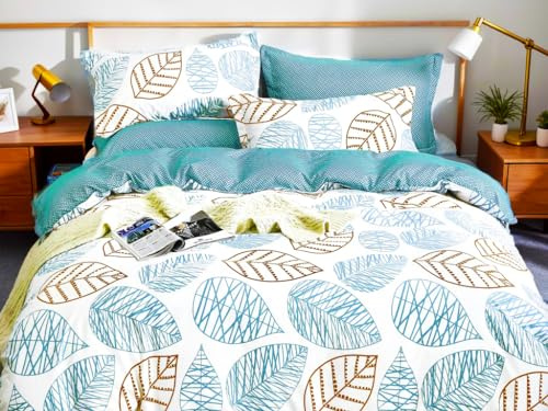 Etrexonline Juego de Funda Nórdica 4 Piezas Cama 150 Microfibra Super Suave Transpirable - 1 Funda Edredón 240x220 cm, 1 Bajera 150x200+28 cm y 2 Fundas de Almohada 50x90 cm (Hoja Verde)