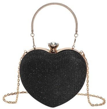 RPAEOY Women's Clutch Bags Heart Shaped Elegant Sparkly Evening Bag Hard Shell Clutches Tote Vintage Handbag Chain Shoulder Crossbody Bag for Prom Wedding Cocktail Party Ladies Black