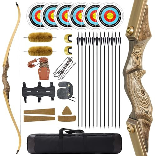 Black Hunter 60 Zoll Takedown Recurvebogen 20-60lbs Bogenschießen Jagdbogen Für Rechtsschützen Pfeil Und Bogen Set Mit Bogentasche Und Zielscheiben Bogenbogen Recurvebogen Für Schießübungen (20LBS)