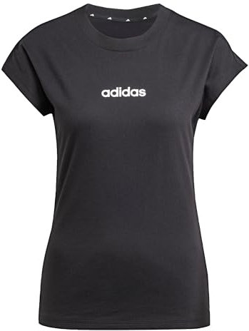 adidas Damen Essentials LINEAR Cotton T-Shirt, Black/White, S