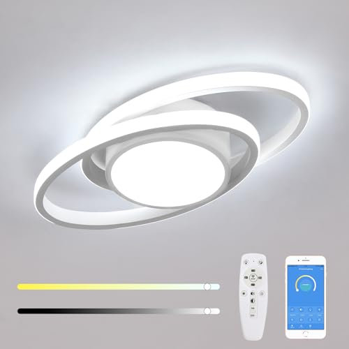 Mckalen Plafón Techo Regulable Salón, 39W 4387LM Lámpara LED Con Mando/APP, Luz Moderna Blanco 3000K-6500K Para Salón Dormitorio Cocina Comedor, 38.5CM
