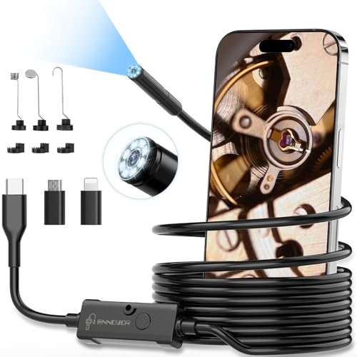 Endoskopkamera mit Licht, Ennovor 1920 HD Endoskop with 8 LED Lights, IP67 Wasserdicht Inspektionskamera,No WiFi Endoskopkamera Handy, Rohrkamera for Android & iOS, Tablet (16.4 ft/5 m)