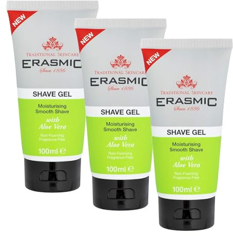 Erasmic Shave Gel for Men with Aloe Vera – Hydrating Shaving Gel for Sensitive Skin, Anti-Irritation Formula, Travel Size 100ml, 3 Pack + Cheeroo Magnet