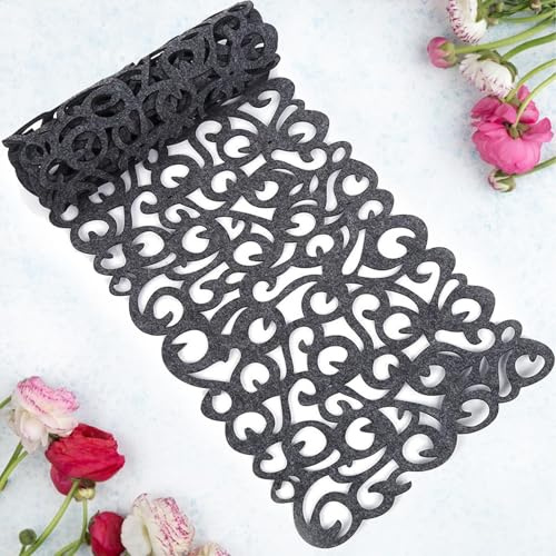 Camino Mesa Moderno Rectángulo, Tapete Mesa Comedor Fieltro Lavable con Diseño Floral Hueco Vintage, Manteles Individuales Gray para Decoración Hogar, Patio, Fiesta, Boda, Restaurante (109 x 29 cm)