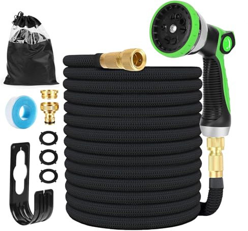 Tubo da Giardino Estensibile, 10 Funzioni di Spruzzo Tubo Acqua con Pistola a spruzzo d'Acqua Connettore in Ottone Multifunzioni Tubo Acqua Irrigazione con Gancio e Borsa per Conservazione