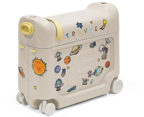 Stokke JetKids BedBox, Moonglow White - Aufsitzkoffer für Kinder von 2-7 Jahren (bis 35 kg) - Lässt Sich in EIN Bett verwandeln - Inklusive Matratze, dekorativen Aufklebern & verstellbarem Tragegurt