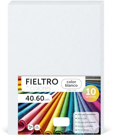 m-office Hantverksfilt, färgfilt, mjukt och flexibelt, material för sömnad, lappverkstyger, perfekt för gör-det-själv-projekt, hantverk eller dekoration, 40 x 60 cm (vit, 10 st)
