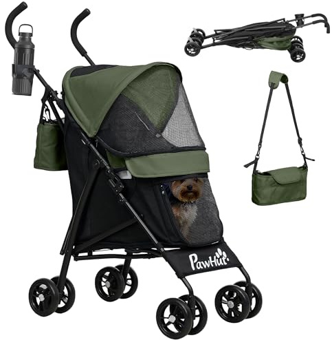 PawHut silla plegable para perros y gatos de hasta 4 kg con ventanas de malla, correa para el hombro, bolsa de almacenamiento y portavasos