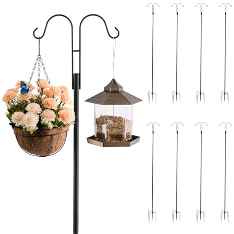 VEVOR Palo Ganci per Mangiatoia per Uccelli Gancio Doppio per Esterni 8 pezzi 2345 mm Palo Mangiatoia per Uccelli da Giardino, Supporto per Appendere Cesti per Piante, Lanterne, Campanelli