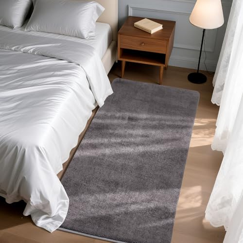 Puremy Alfombras Pasillo Largas de Salónde Pelo Corto, Mullida, Lisa, Moderna y Suave Alfombra Pie de Cama para Noche, Dormitorio, HabitacióN Infantil, 80 X 150 Cm, Gris Oscuro