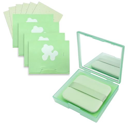 500 Sheets with Mirror and Puff, Blotting Paper, Oil Absorbing Sheets for Face, Portable Oil Blotting Sheets for Oily Skin, Ideal for Travel, Work and Gym