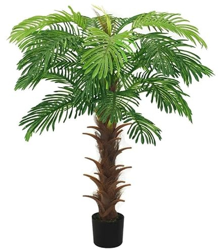 Elegans, konstpalm Cycas 140 cm med massiv träkruka – robust konstväxt för vardagsrum, kontor och trädgård – lättskött dekoration av plast och trä