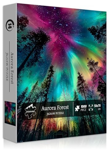 Impossible Puzzles for Adults 1000 Pieces, PICKFORU Forest Aurora Jigsaw Puzzle, Nature Scenery Colorful Puzzles Plant Scenic Challenge