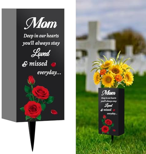PRESSINART Mamma gravvas metall gravblomma hållare ros blommönster minnesmärke kyrkogårdsvaser med insats järn kyrkogård markördekorationer för begravning mark gräsmatta utomhus gård trädgård