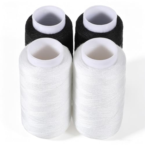 4 Spools Sewing Thread, Black and White Polyester Thread All Purpose Threads for Sewing Machine, Quilting, Embroidery, Mending, Hand Stitching