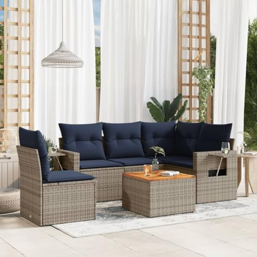 Runheo Ensemble canapé Jardin 6 pièces avec Coussins Gris rotin PE résine tressée modulable siège Angle Banquette extérieur terrasse Confortable Salon détente