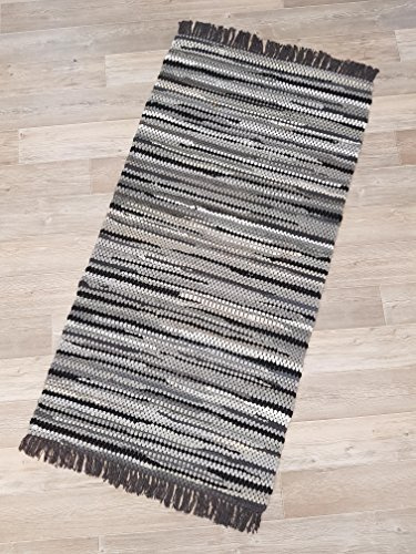 Kottig Fleckerlteppich Hochwertiger Handweb Fleckerl Teppich Arlberg 70x140 cm 2.200g/m2 schwere Qualität grau