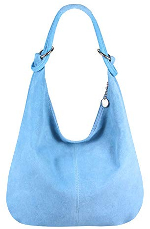 OBC Made in Italy Damen XXL Ledertasche Leder Wildleder Shopper Tasche Schultertasche Umhängetasche Hobo-Bag Beuteltasche (Himmelblau)