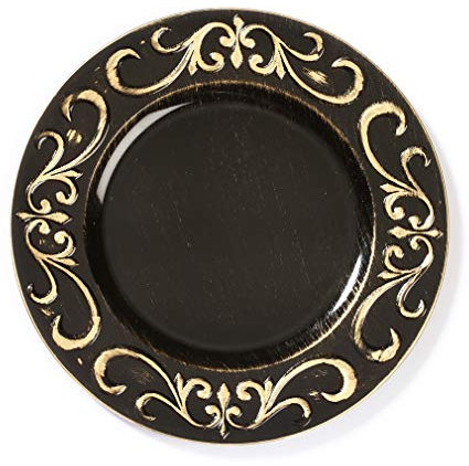 Inges - Bajoplato Decorado Color Negro con adornos Oro 33 cm