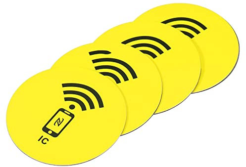 sourcing map NFC Tag Adesivi M1 RFID IC Label 13.56MHz Riscrivibile Indietro Adesivo Senza Contatto per Sistema di Controllo Accessi Entrata, Giallo Confezione da 4