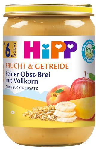HiPP Bio Frucht & Getreide Feiner Obst-Brei mit Vollkorn, 6er Pack (6 x 190 g)