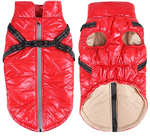 Dolahovy wasserdichte Hundejacke Mantel Winter Warme Haustierweste Winddichte Reflektierende Hundekleidung mit Geschirr Verstellbare Welpen Katzen Kleidung für Kleine Mittelgroße Hunde im Freien