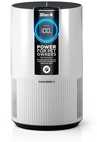 Shark HP102PET Air Purifier Pet with True HEPA, Cleans up to 500 sq. ft Captures 99.98% of pet hair, dander, allergens, up to 0.1–0.2 microns, Clean Sense IQ & NanoSeal, Pet Odor Lock, White