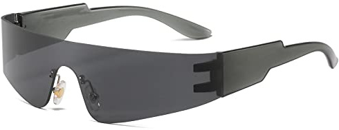 Ggpyyon Avvolgere intorno occhiali da sole per le donne uomini moda un pezzo piatto top scudo occhiali Y2k futuristico specchio sfumature occhiali da sole, Nero