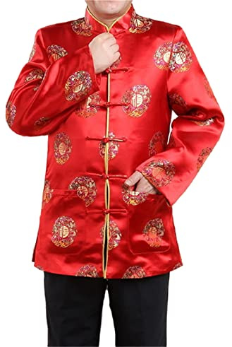 Tang Suit Chinese Traditional Clothing Men's Chinese Style Retro Jacket Coat (Red,M,Medium,Regular,Regular)