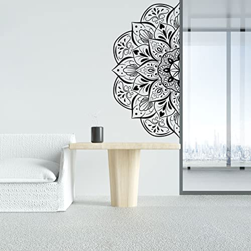 Boho Half Mandala Peel & Stick Wall Decal - Big Indian Flower Wall Sticker, Meditation Wall Art, Removable Headboard Decals for Living Room, Bedroom, Yoga Room