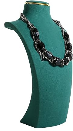 GemeShou Green necklace display stands for selling, Velvet necklace storage organizer, Necklace mannequin jewelry bust holder for boutique store【Green-Large height 13 inch】