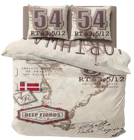 Visaggio 4 teilige Bettwäsche Mikrofaser 135x200 cm Beige Braun Rot Karte Northward Bettbezug Garnitur Set